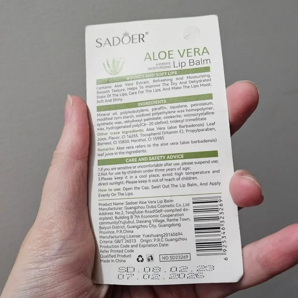 Sadoer Aloe Vera Refreshing Moisturizing Lip Balm ~ Brightens & Moisturizes